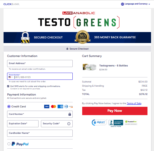 TestoGreens Checkout